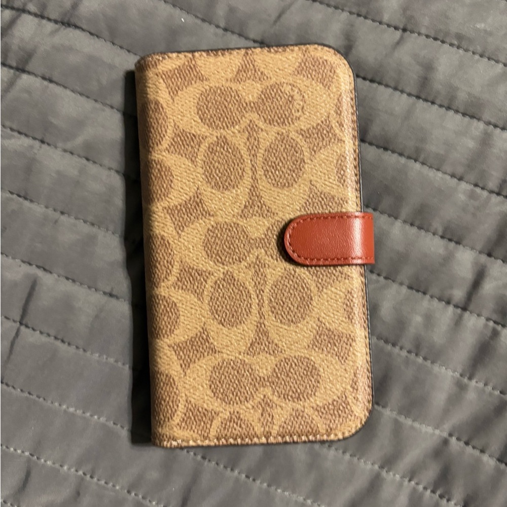 Coach Brown Wallet-Style Phone Case with Designer Pattern